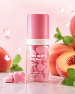 LUMI Fizz Tabs Probiotic Fresh Breath chewable tablets in a portable jar.